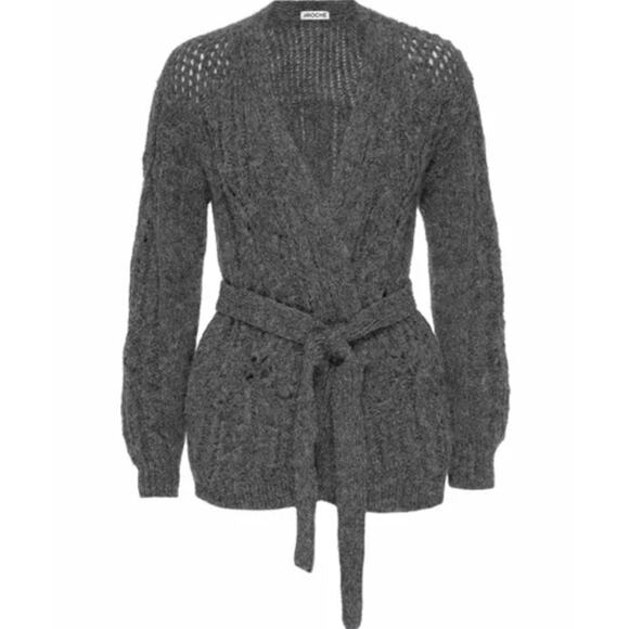 St. Roche Cora Belted Cable Knit Cardigan Sweater Gray Size XS Alpaca Warm Cozy - Picture 9 of 9